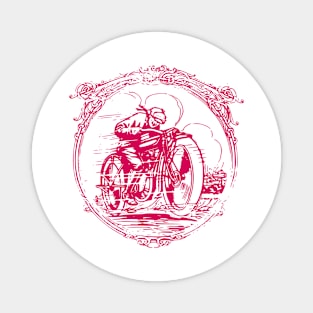 Antique Motorbike Illustration in Magenta Magnet